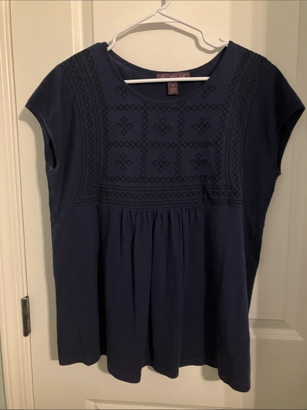 Gloria Vanderbilt Navy Embroidered Cap-Sleeve Tunic
